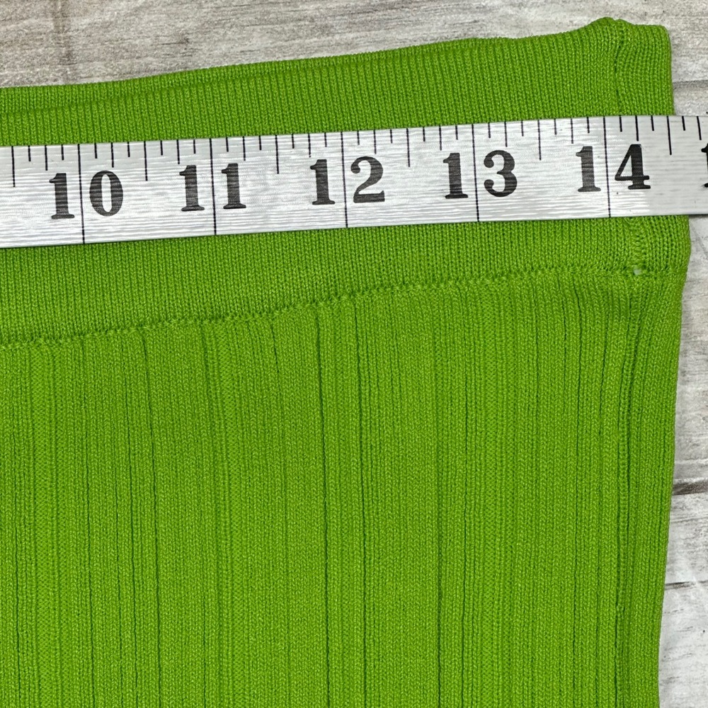 ZARA Ribbed Stretch Knit Flared Women's pants bright/lime green size large NWT - Picture 6 of 8